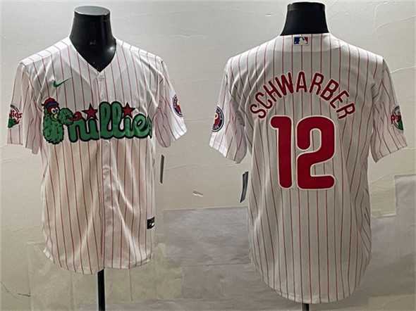 Mens Philadelphia Phillies #12 Kyle Schwarber White Phanatic Cool Base Stitched Jersey